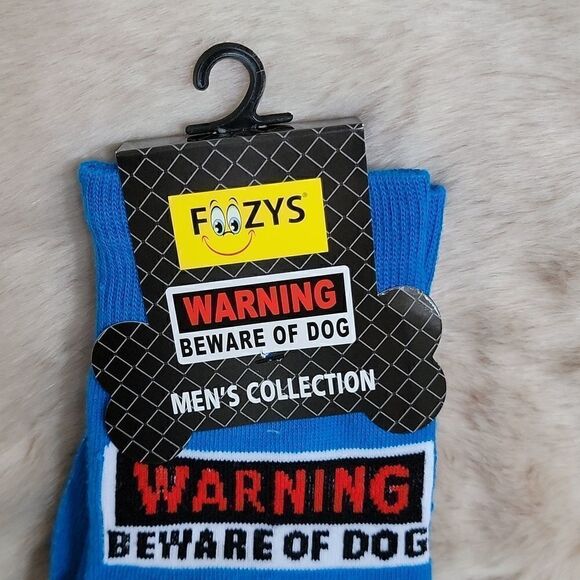 FOOZYS MEN'S "BEWARE OF DOG" BLACK LABRADOR ROYAL BLUE CREW SOCKS, NEW WITH TAGS - Picture 2 of 6